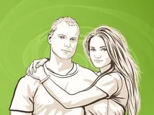 Pop art портрет в стиле Че молодой пары на зеленом фоне