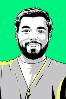 Поп-арт, художник Олеся, мужской поп-арт портрет мужчины с бородой на зеленом фоне