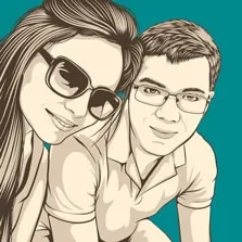 Пример поп-арт картины в стиле Че пары с девушкой в очках