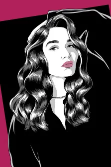 Портрет девушки в стиле Поп-арт на чёрно-фиолетовом фоне, художник Олеся 