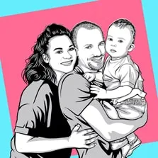 Пример поп-арт портрета в стиле Че семьи из трех человек