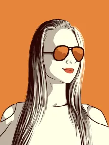 Портрет девушки в очках в стиле Поп-арт на оранжевом фоне, художник Анастасия 