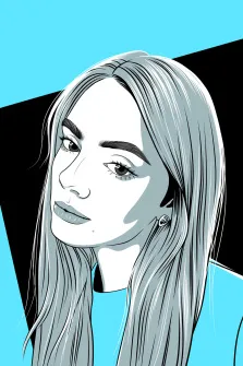 Портрет девушки в стиле Поп-арт в чёрных и голубых цветах, художник Анастасия 