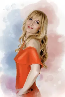 Акварель, художник Александра, женский портрет в красном платье