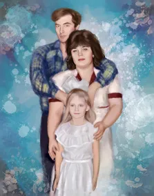 Акварель, художник Александра, семейный портрет родителей с ребенком