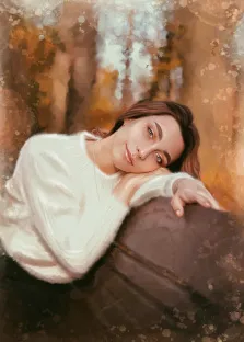 Акварель, художник Александра , женский портрет на скамейке в осеннем парке