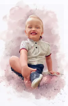 Акварель, художник Александра, детский портрет мальчика на розовом фоне