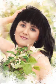Акварель, художник Татьяна, женский портрет в цветах яблони
