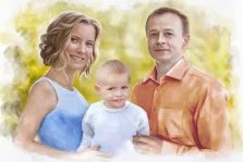Акварель, художник Татьяна, семейный портрет, мама, папа и ребенок