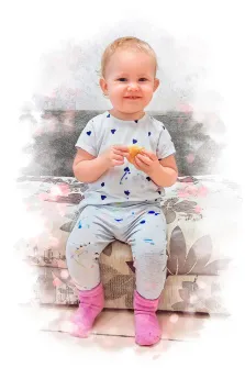 Светловолосый ребёнок в пижаме обрисован в стиле Акварель, художник Евгения 