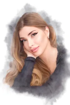 Женский портрет в стиле Акварель: русоволосая девушка с карими глазами и в чёрной блузке изображена на нейтральном светлом фоне, художник Мария 