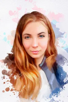 Женский портрет в стиле Акварель, голубоглазая девушка с рыжими волосами на светлом фоне, художник Александра 