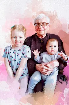 Бабушка с внучкой и младенцем на руках, семейный портрет в стиле Акварель, художник Александра 