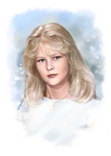 Портрет голубоглазой девушки-блондинки в стиле Акварель на светлом фоне, художник Евгения 