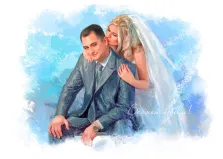 Парный свадебный портрет в стиле Акварель на ярком бело-голубом фоне, художник Евгения 