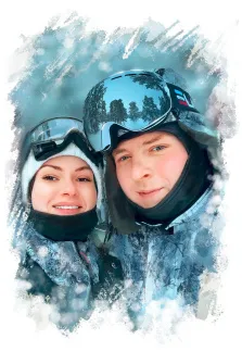 Портрет пары в сноубордичекой одежде в стиле Акварель, художник Евгения 