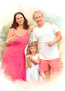 Семейный портрет: мама, папа и дочка, стиль Акварель, художник Валерия 