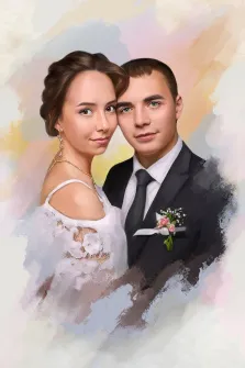Парный свадебный портрет, стиль Акварель, абстрактный фон, художник Софья 