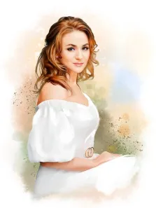 Портрет девушки в белом платье на абстрактном светлом фоне в стиле  Акварель, художник Евгения 