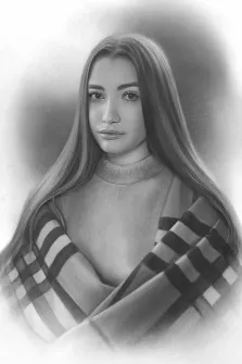 Карандаш, художник Антонина, женский портрет в пледе