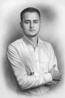 Портрет молодого человека в белой рубашке под карандаш, художник Антонина
