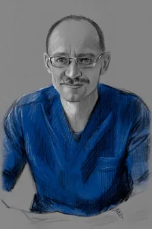 Мужской портрет в стиле Карандаш, мужчина в очках и синей рубашке, художник Александра 