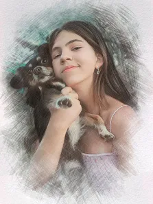Портрет кареглазой девушки с собачкой выполнен Карандашом, художник Татьяна 