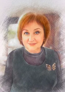 Женский портрет в стиле Карандаш, голубоглазая женщина с короткой стрижкой, художник Татьяна 