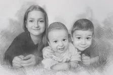 Детский портрет серым Карандашом: два мальчика и девочка, художник Татьяна 