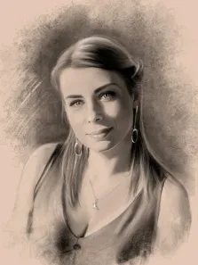 Портрет девушки в платье выполнен в стиле Карандаш в серых тонах, художник Татьяна 