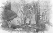 Портрет молодого человека который смотрит в окно, работа выполнена серым Карандашом, художник Татьяна 
