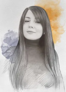 Портрет длинноволосой девушки серым карандашом, художник Татьяна 