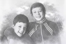 Портрет двух мальчиков серым Карандашом, художник Татьяна 