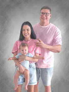 Семейный портрет в стиле Карандаш: мама, папа и сын на нейтральном фоне, художник Татьяна 