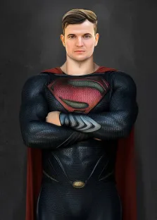 Комикс, художник Александра, мужской портрет в образе супермена