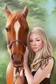 Маслом, художник Антонина, женский портрет с рыжей лошадью