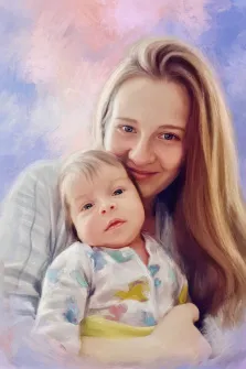 Маслом, художник Александра, семейный портрет матери и ребенка 