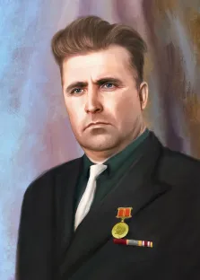 Маслом, художник Александра, портрет мужчины с медалью за доблестный труд  с В.И.Лениным на лацкане пиджака