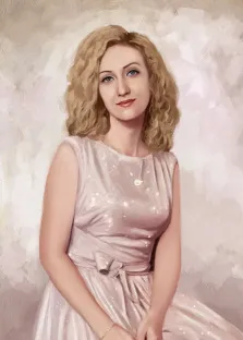 Маслом, художник Ксения, портрет девушки в розовом платье с блестками