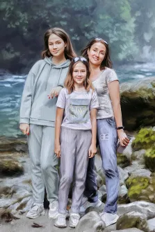 Маслом, художник Александра, портрет трех сестер на фоне природы