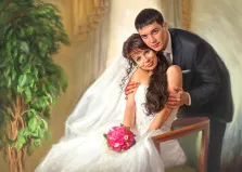 Маслом, художник Анастасия, свадебный портрет пары из ЗАГСа