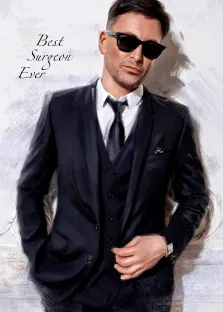 Мужчина в деловом чёрном костюме с галстуком и в солнцезащитных очках нарисован под масло, художник Александра 