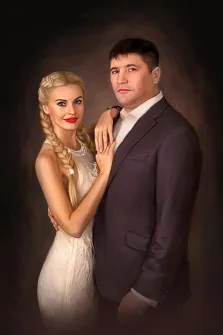 Портрет маслом девушки в белом платье и мужчины в костюме, художник Анастасия