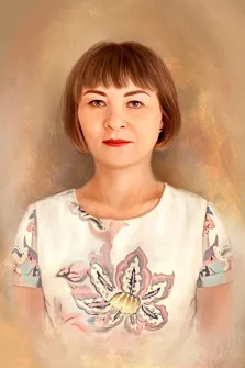 Портрет кареглазой девушки с короткой стрижкой нарисован под масло, художник Анастасия 