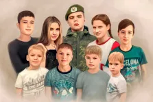Семейный портрет на 9 человек выполнен в стиле Под масло, художник Анастасия 