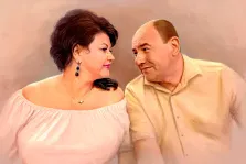 Парный портрет Под масло, мужчина в жёлтой рубашке и женщина в белой блузке, художник Анастасия 