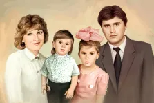 Семейный портрет маслом на четыре персоны на нейтральном фоне, художник Анастасия 