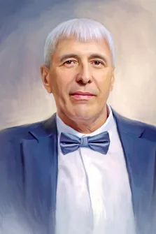 Портрет мужчины в синем классическом костюме в белой рубашке и с бабочкой выполнен Под масло, художник Анастасия 