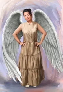 Картина Маслом женщины с крыльями и в бежевом платье, художник Александра 