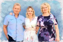 Семейный портрет на три человека, работа выполнена маслом, художник Валерия 